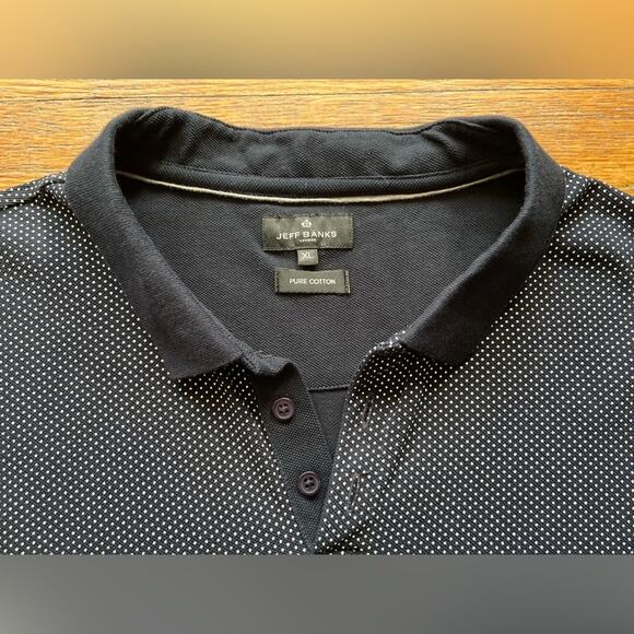 JEFF BANKS London Navy Textured Polka Dotted Polo sz XL - Picture 3 of 8